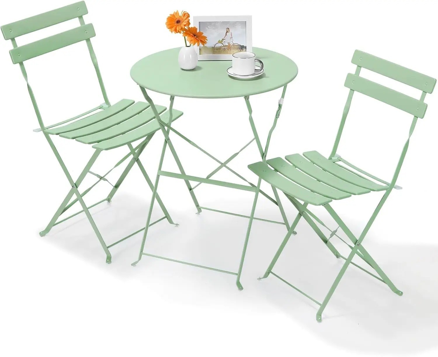 Salon de jardin bistro 3 pièces pliant anti-rouille pour aménager un patio sans perte de place