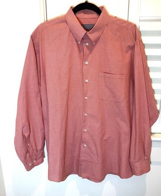 Perry Ellis Portfolio Men Shirt 16 1/2 - 34/35 Burnt Orange Plaid Cotton Poly