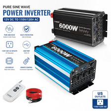 3000W 6000W Surge Pure Sine Wave Power Inverter 12V DC to 110V AC Remote LCD RV