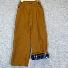Carhartt Boys Kids Youth Pants Plaid Flannel Lined Cargo Brown Size 7 Cotton