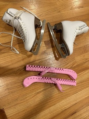 Jackson Mystique White Figure Ice Skates with Pink Blade Guards