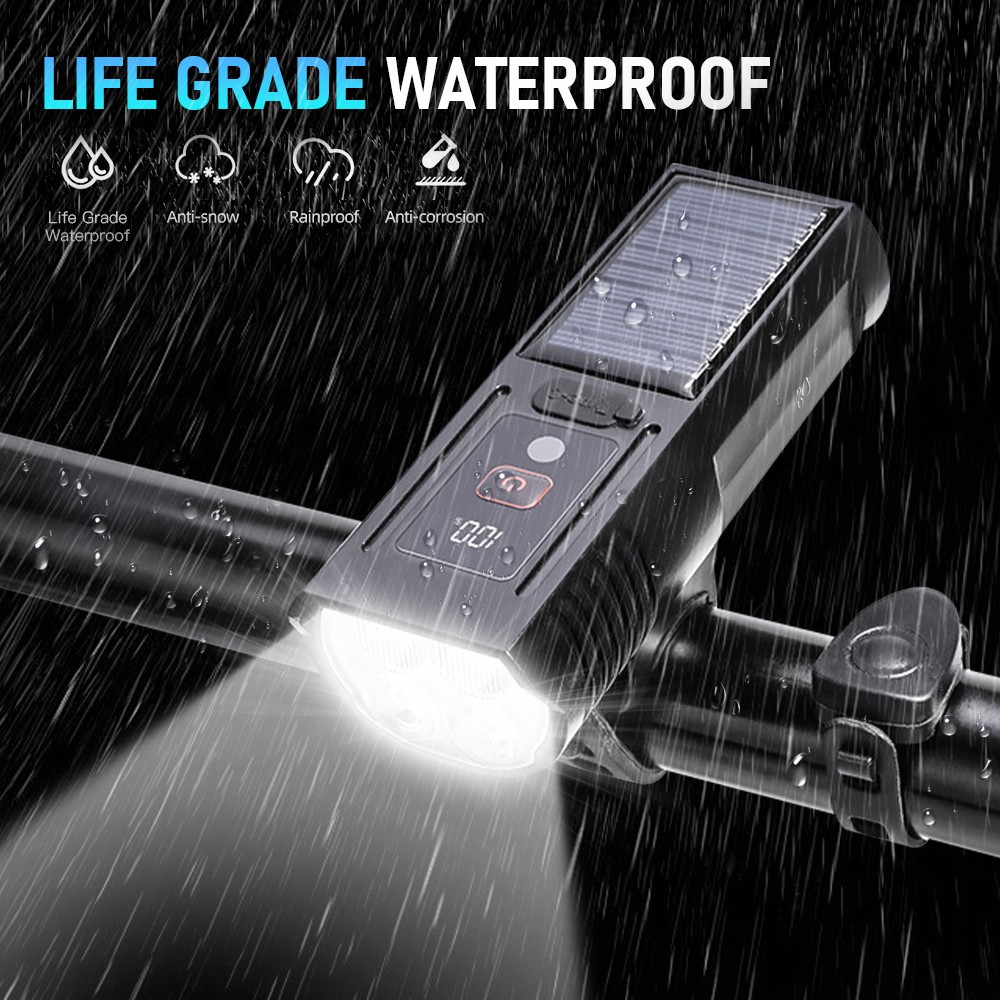 Waterproof LED Bike Light USB Rechargeable Bicycle Front Headlight w/ 120dB Horn