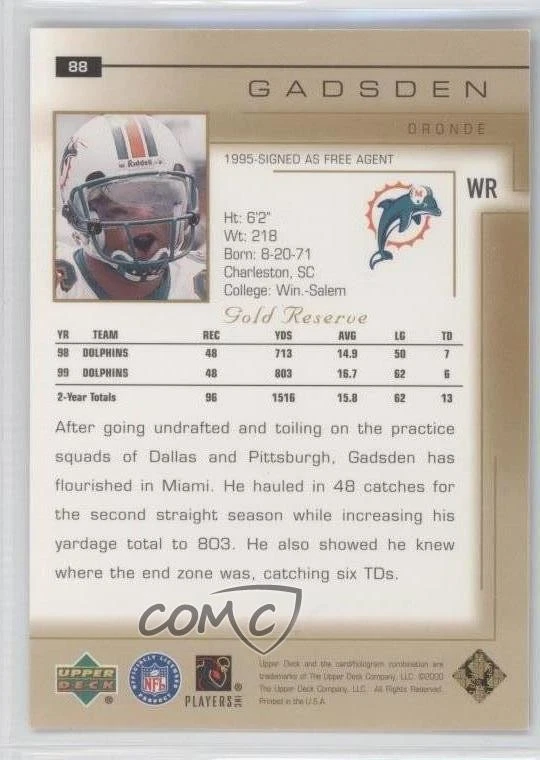 2000 Upper Deck Gold Reserve Oronde Gadsden #88 - Image 2 of 2