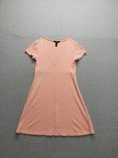 Forever 21 Dress Womens Small Pink Ribbed Knit V Neck Short Sleeve Mini A Line