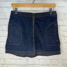 Abercrombie Fitch Dark Wash Denim Mini Skirt Front Zip O-Ring Size 6 Indigo