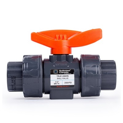 HYDROSEAL Kaplan 1/2 PVC True Union Ball Valve with Full Port, ASTM F1970, EPDM