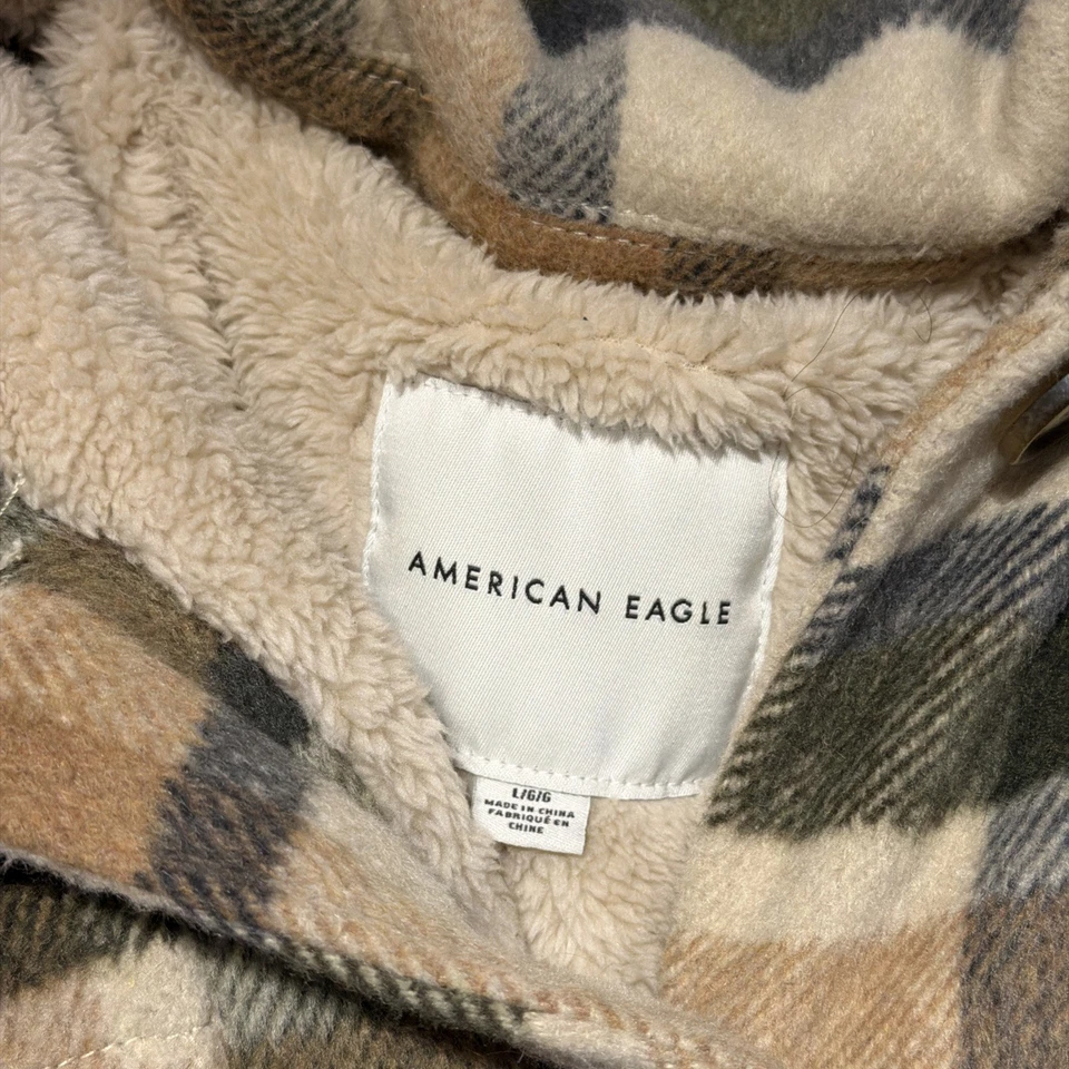 American Eagle AE Womens Sz L Oversized Sherpa Lined Plaid Shirt Jacket Shacket - Image 2 of 4