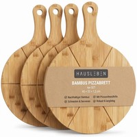 Pizzabrett Aus Bambus, Schneide/Servierbrett Rund Mit Griff, 45X33X1,2 Cm