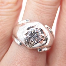 925 Sterling Silver Vintage Round-Cut C Z Modernist Ring Size 8