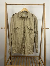 VTG Orvis 100% Linen Roll Tab Long Sleeve Button Military Army Shirt Size L