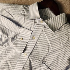 Brooks Brothers Dress Shirt Men 17.5-34 Blue White Striped Regent No-Iron Cotton
