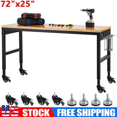 72x 25'' Adjustable Work Bench Heavy Duty Work Table for Workshop Garage 2000 Lbs