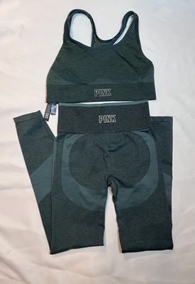Victoria s Secret Pink Seamless Leggings XSAnd Top in Dark Ivy Marl Green Size S