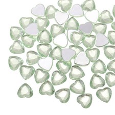 40Pcs Acrylic Heart Rhinestone 12mm Flat Back Gems Stickers, Light Green