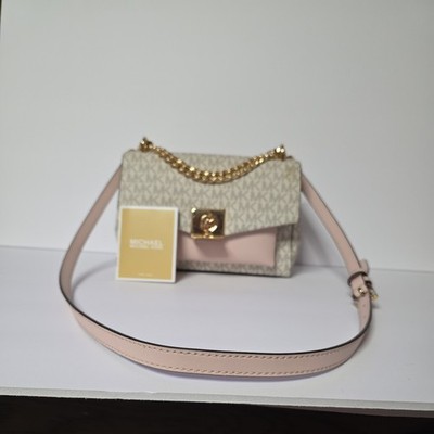 Michael Kors Jade Gusset Shoulder Bag Vanilla/Soft Pink Logo NIB/NWT