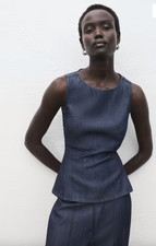 GENUINE NEW UNWORN MANGO LUA DARK BLUE DENIM SLEEVELESS TOP SIZE MEDIUM RP£35.99