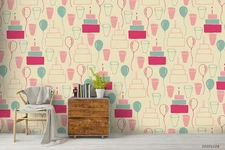 3D Cake Balloon Pattern Self-adhesive Removeable Wallpaper Wall Mural