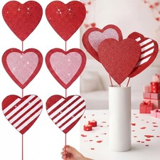 3D Large Glitter Valentine's Day Decorations Tree Picks 6 Pcs 14'' Red Pink F...