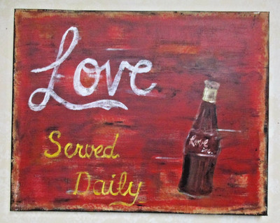 Original Abstract painting on canvas ''LOVE served daily'' 16x20 stretched canvas