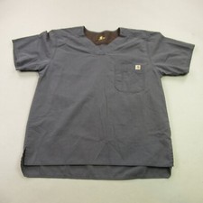 Carhartt Shirt Mens Medium Gray Short Sleeve V Neck Outdoors Pocket Scrub