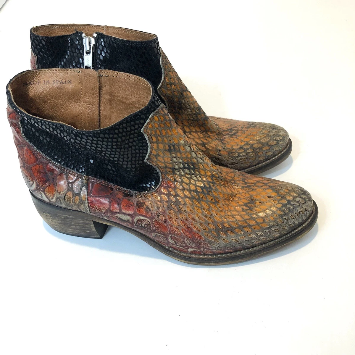 Free People Snake Print Leather Ankle Boots Multicolor Booties 37