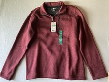 Eddie Bauer Men's Sweater Large Wine Fleece 1/4 Zip Pullover Mock Neck 1990