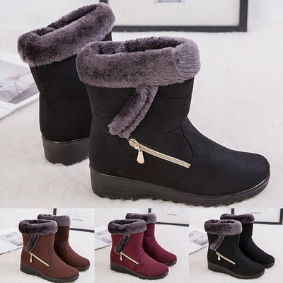 Womens Winter Snow Boots Warm Fur-Lined Zipper Boot Ladies Flat Shoes Durable