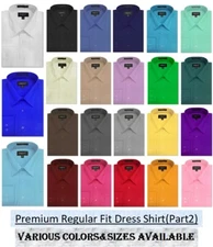MENS Solid Long Sleeve Premium Regular fit Dress Shirt  26 Colors Part 2 