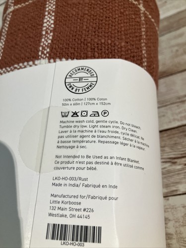 NEW Little Korboose by April Nemeth Woven Throw Blanket 100% Cotton Rust Color - Picture 4 of 4