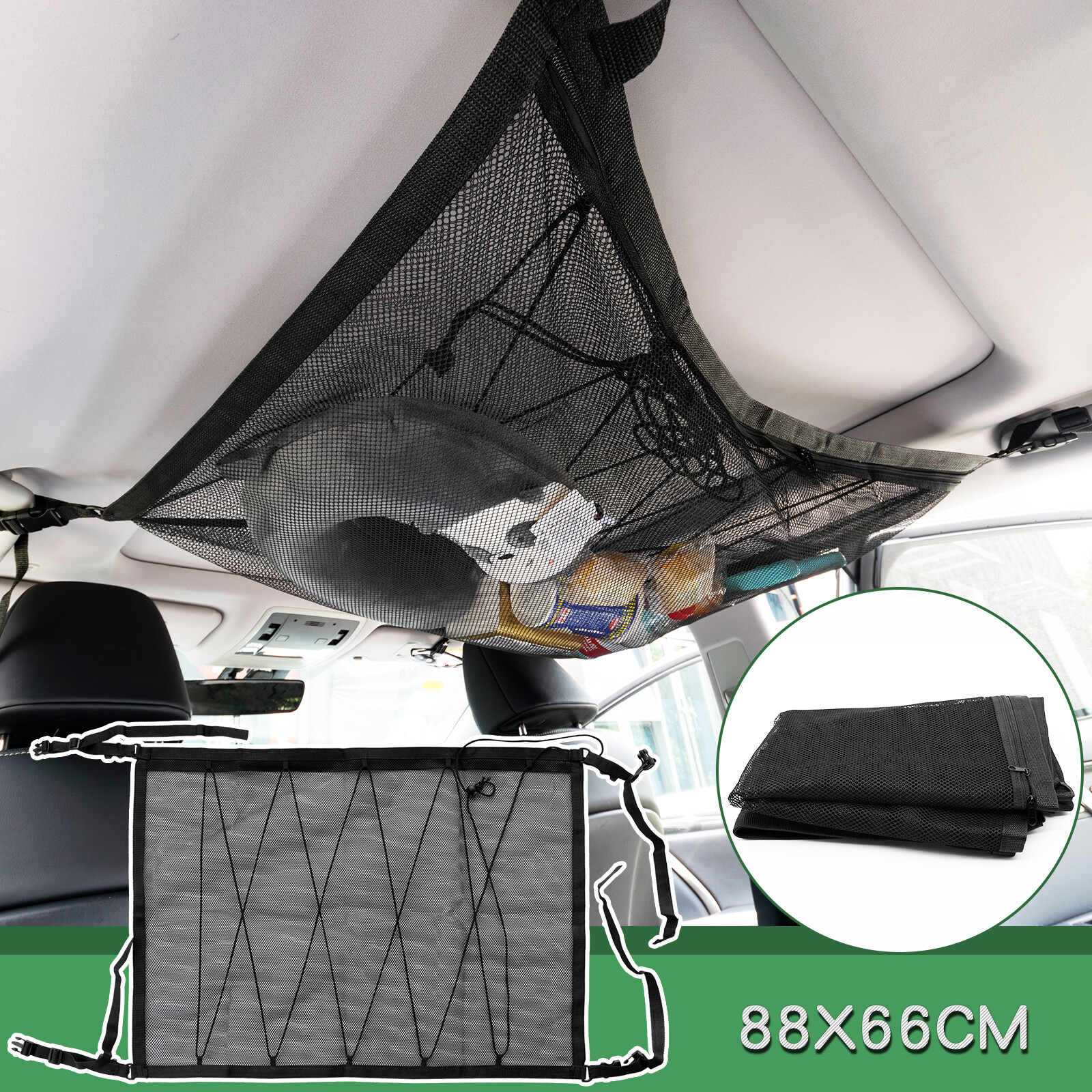 Car SUV Van Roof Ceiling Cargo Net Mesh Storage Bag Pouch Pockets Black USA
