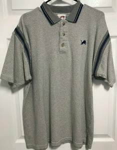 DETROIT LIONS Men Gray Blue Striped Cotton Short Sleeve Golf Polo Shirt M Cadre | eBay