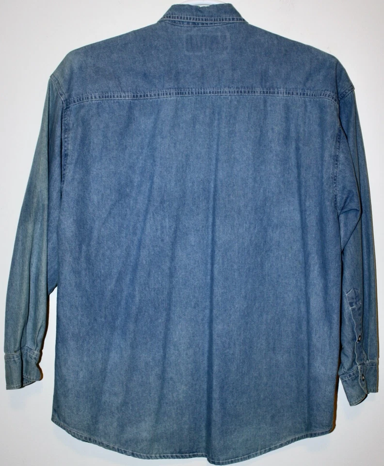 Blue Diamond M UGLY CHRISTMAS DENIM SHIRT Embroidered button X-mas Tree / Santa - Image 3 of 4