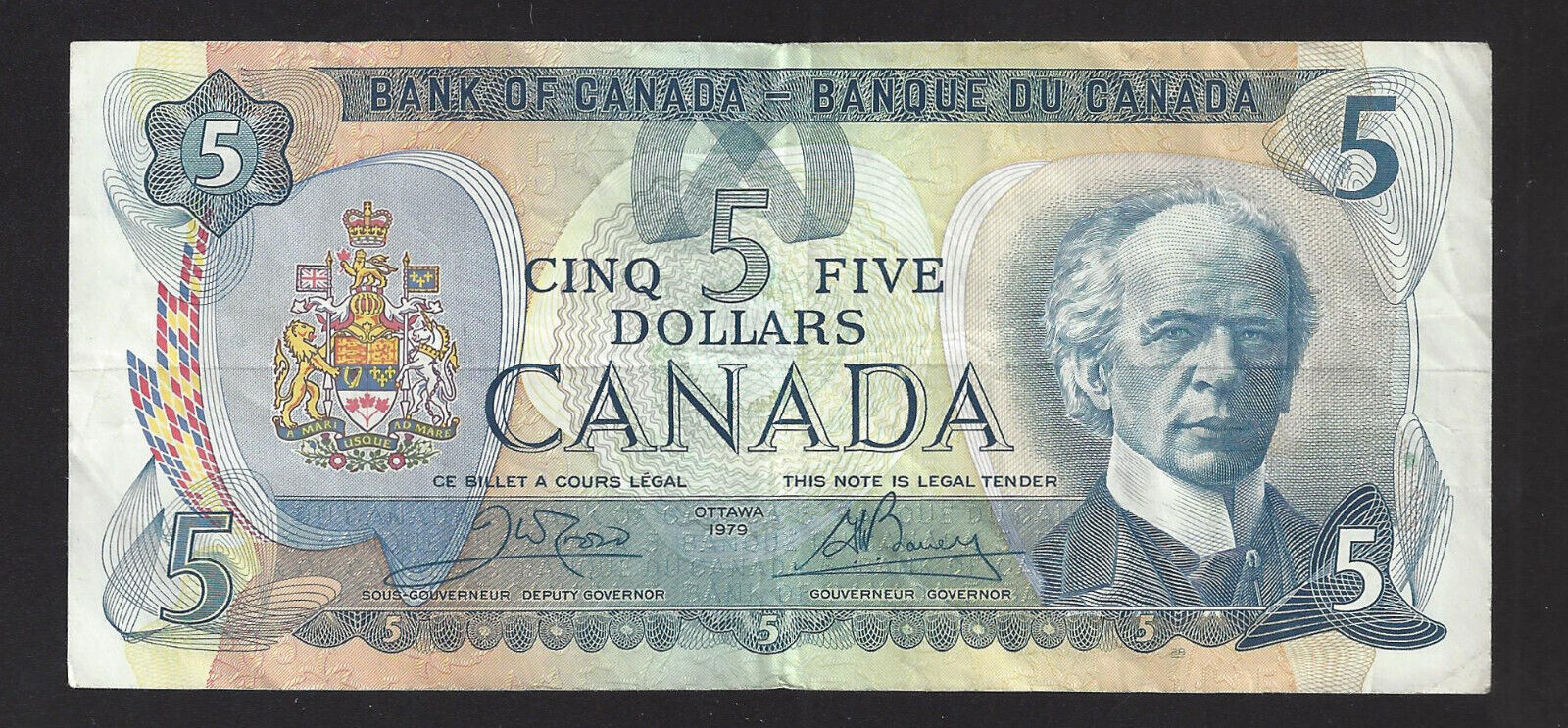 1979 $5 Bank of Canada Note Crow-Bouey Prefix 30559760794 BC-53b (VF)