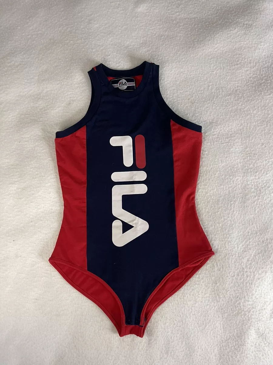 FILA Women s Bodysuit Logo high neck Racerback colorblock small hk10