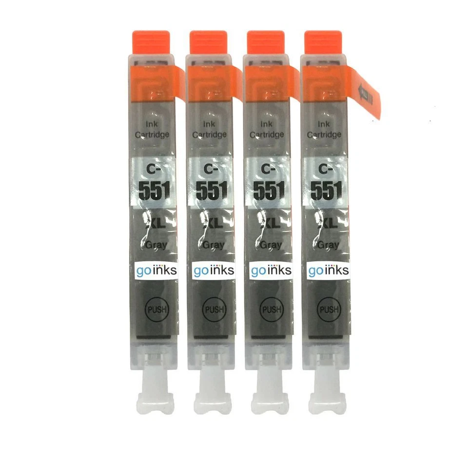 GO INKS 4 Grey Ink Cartridges to replace Canon CLI-551GY (CLI551GY) Compatible