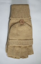 MEN WOMEN CONVERTIBLE FLIP MITTEN FINGERLESS GLOVES - BEIGE
