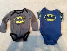 2 Boys Infant Batman Logo Bodysuit Blue Gray Short Long Sleeves 3-6 Months