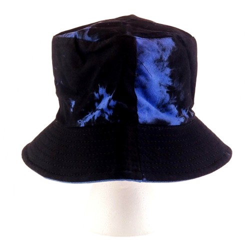 Bucket Hat Black & Blue Tie Dye Reversible Unisex 22.5" S/M Sun Hat Casual Cap - Picture 2 of 5