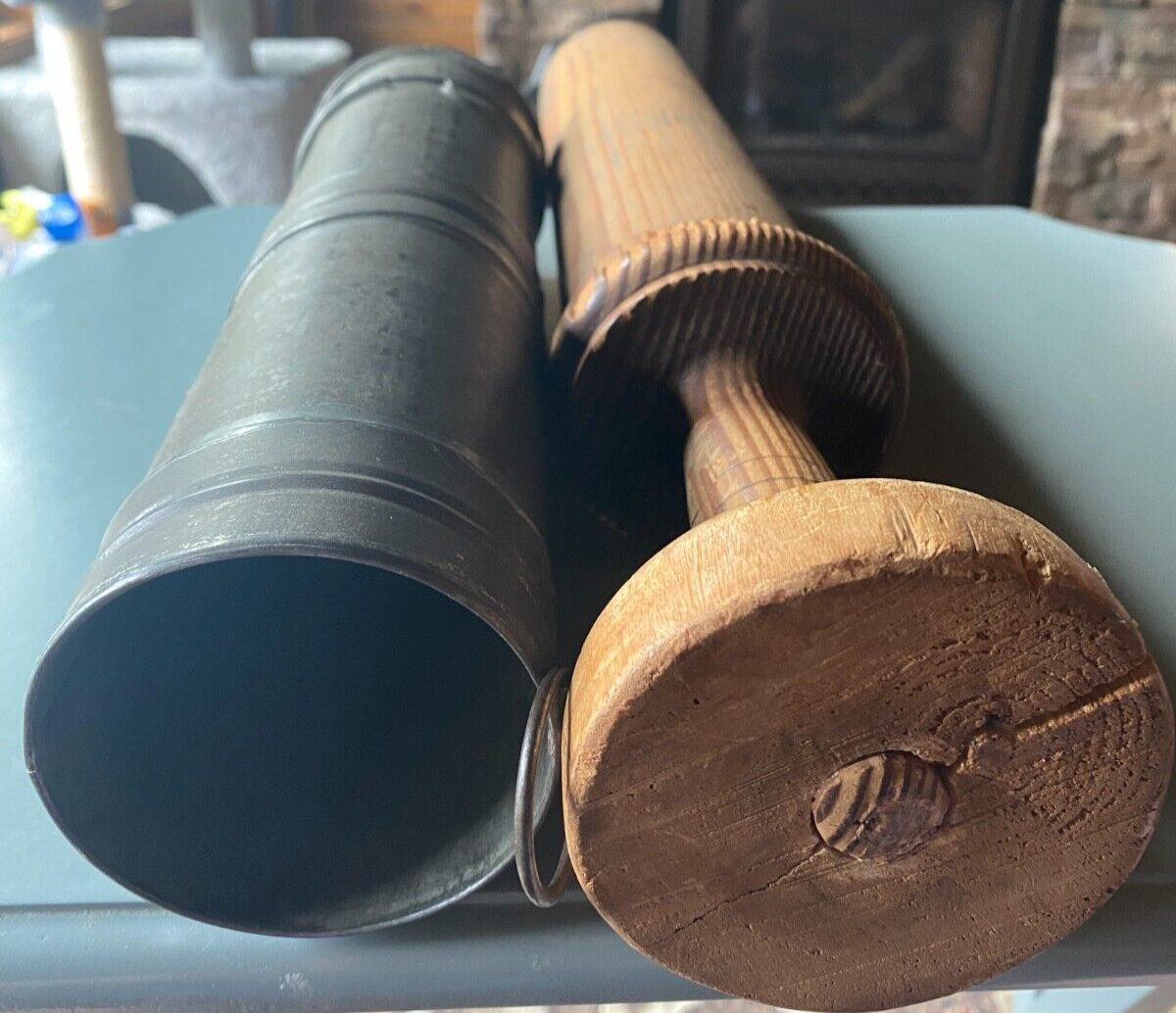 Antique Primitive Sausage Stuffer Tin Body and Wooden Plunger 23" eBay