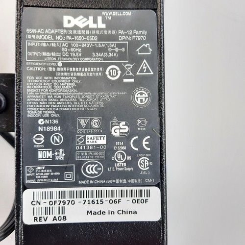 Dell AC Adapter PA126500502 19.5V 3.34A 65W Black Genuine Tested Excellent - Picture 2 of 6