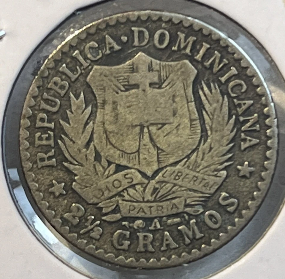Lote de 2 monedas de plata de 10 centavos y medio peso muy finas República Dominicana 1897 Foto 4 de 4