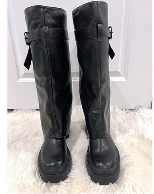 その他 26 Zara Buckled Knee High Gaiter Boots Black Women US Size 9 EU