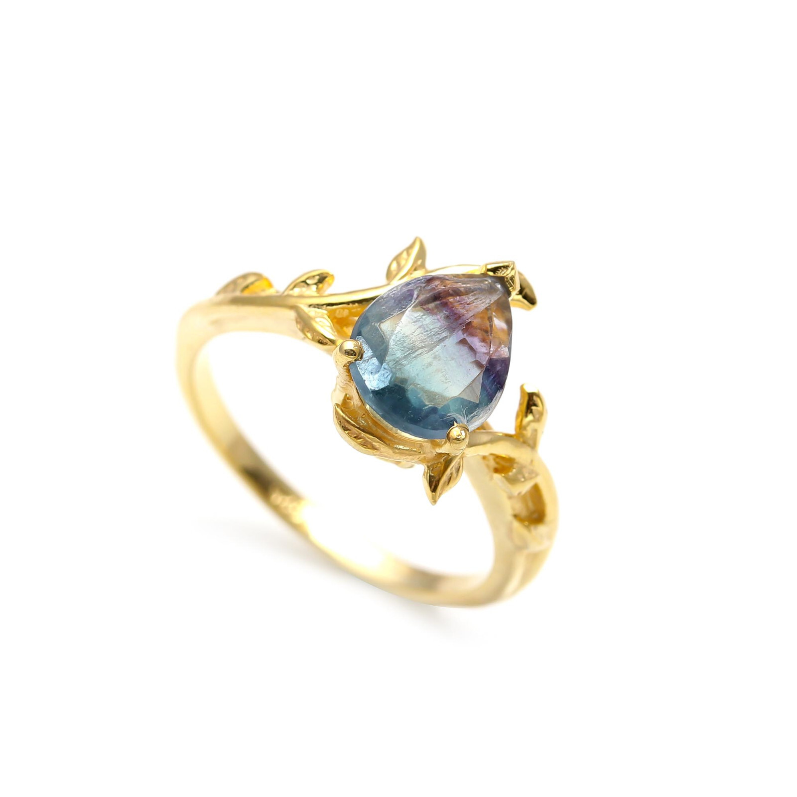 Natural Fluorite Gold Plated Ring 925 Sterling Silver Ring Any Size