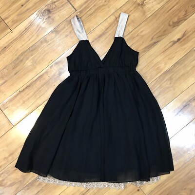 Black champagne mini dress empire chiffon New Years Eve Holiday prom S |  eBay