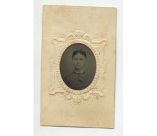 TINTYPE STUDIO PORTRAIT PRETTY LADY W/ BOW IN HAIR, 1/16 PLATE, PERIOD MAT