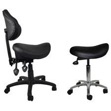 Adjustable Rolling Saddle Stool Chair Tiltable Backrest & Seat For Office