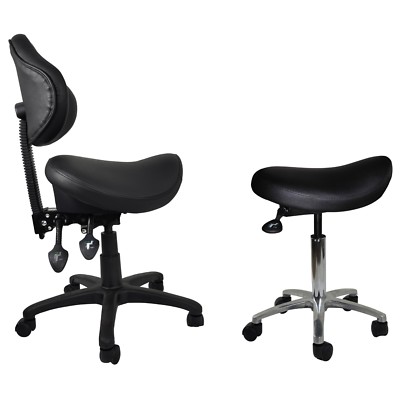 Adjustable Rolling Saddle Stool Chair Tiltable Backrest Seat For