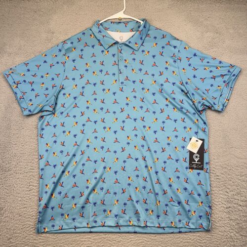 Caddy Cart Golf Polo Mens XL Ocean Blue Macaw Tropical Hawaiian Stretch UPF50