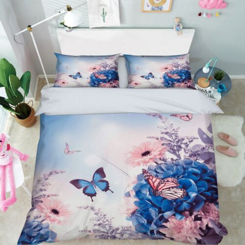 3D Flower Butterfly 8 Bed Pillowcases Quilt Duvet Cover Set Single King UK Lemon