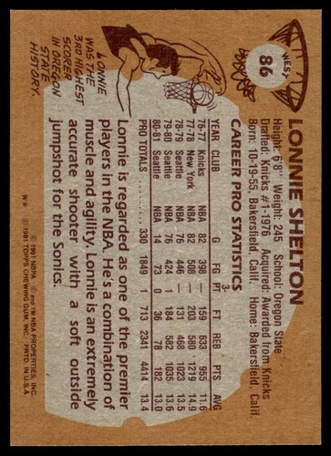 1981-82 Topps Lonnie Shelton Seattle SuperSonics #W86 - Imagen 2 de 2